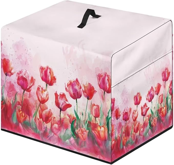 Meat Slicer Dust Cover, 16x13x13 Inch Food Slicer Cover, Compatible with Cheese Bread Meat Slicer and Most Other Model, Dust-Proof, Waterproof(Only Cover) Simple Pink Tulip Floral Print