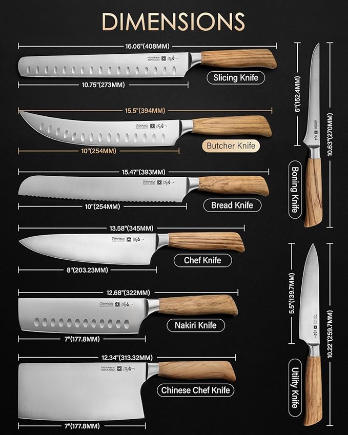 Mitsuharu 10" Butcher Knife, SHOMAN Series Curved Cimitar Breaking Knives, with Ergonomic Olive Wood Handle, German Steel Carving, Sharp Meat Slicing for Roast Ham with Case (Butcher Knife)