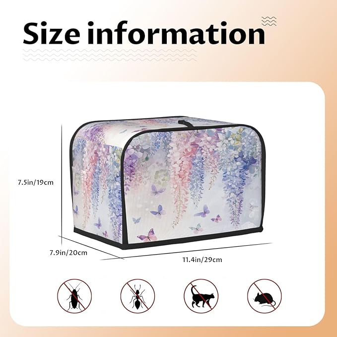 Toaster Cover 2 Slice Botanical Flower Butterfly Kitchen Small Appliance Covers with Pockets Dust and Fingerprint Protection