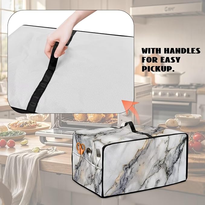 Toaster Oven Dust Cover Washable Fabric Convection Oven Cover Protector Compatible with Various Small Kitchen Appliances, M, Gray White Marble