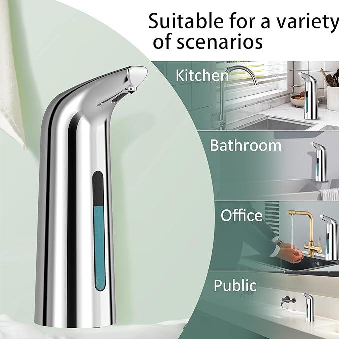 Automatic Soap Dispenser Touchless,400ML Hand & Dish Countertop Electric Liquid Rechargeable Dispenser with Sensor,Modern 4 Gear Adjustable Waterproof Kitchen Auto Soap Pump（Silver）