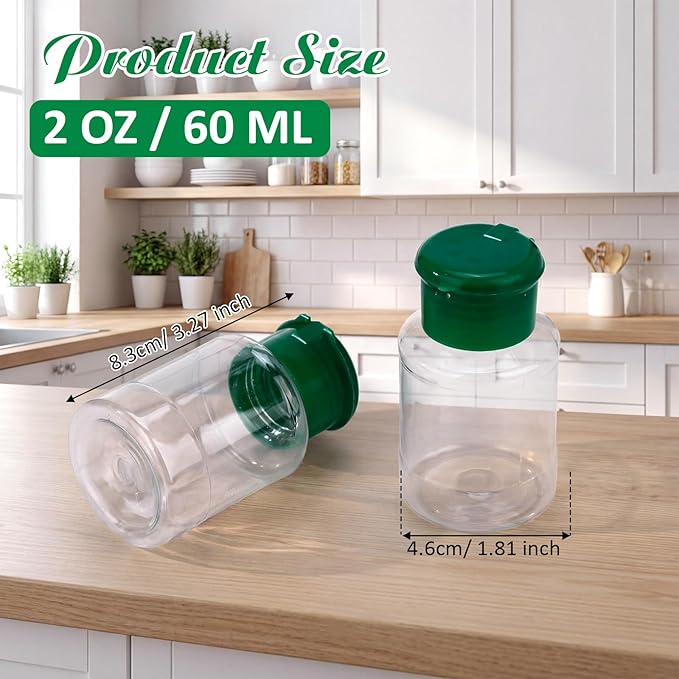Amyhill 100 Pcs Plastic Spice Bottles Spice Jars with Green Cap Seasoning Jars Shaker 2 Oz/ 60ml Clear Bottle Containers with Shaker Lids for Storing for Spices, Herbs, Powders, Glitters Supplies