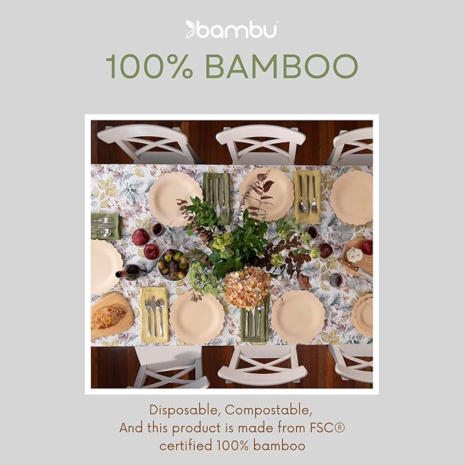 Bambu Pack of 8 - 11 Inch Disposable Bamboo Plates Fancy, Biodegradable Eco Friendly Products, Bamboo Disposable Plates for Events, Compostable Plates