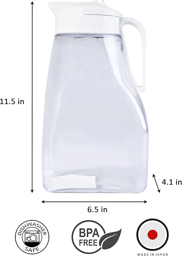 Large Airtight Water Pitcher for Fridge – 99oz (3.1QT) Leakproof Family Size Jug for Tea, Coffee & Juice, LargePour Design with Locking Lid, Easy Pour Handle, Dishwasher Safe, Made in Japan