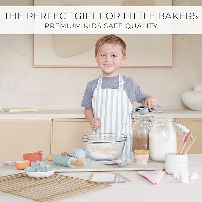 Wooden Baking Set for Kids - A Complete Set of Real Kitchen Utensils Gives Toddlers a Fun Cooking Experience - Durable Safe to Use Tools are Perfect for Gifting to Create Lasting Family Memories