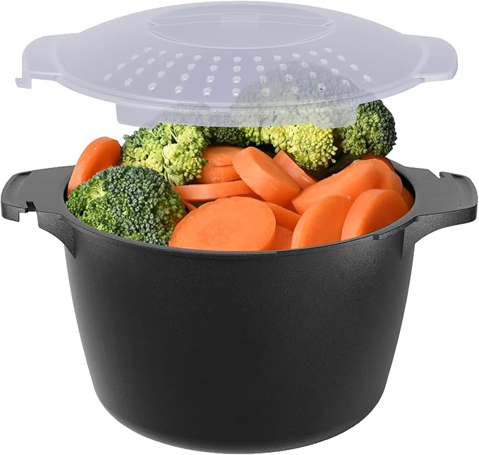 Microwave Cookware Steamer, 2 Quart Microwave Steamer for Vegetables, Microwave Cooker with Vent Lid- BPA Free, Freezer Safe