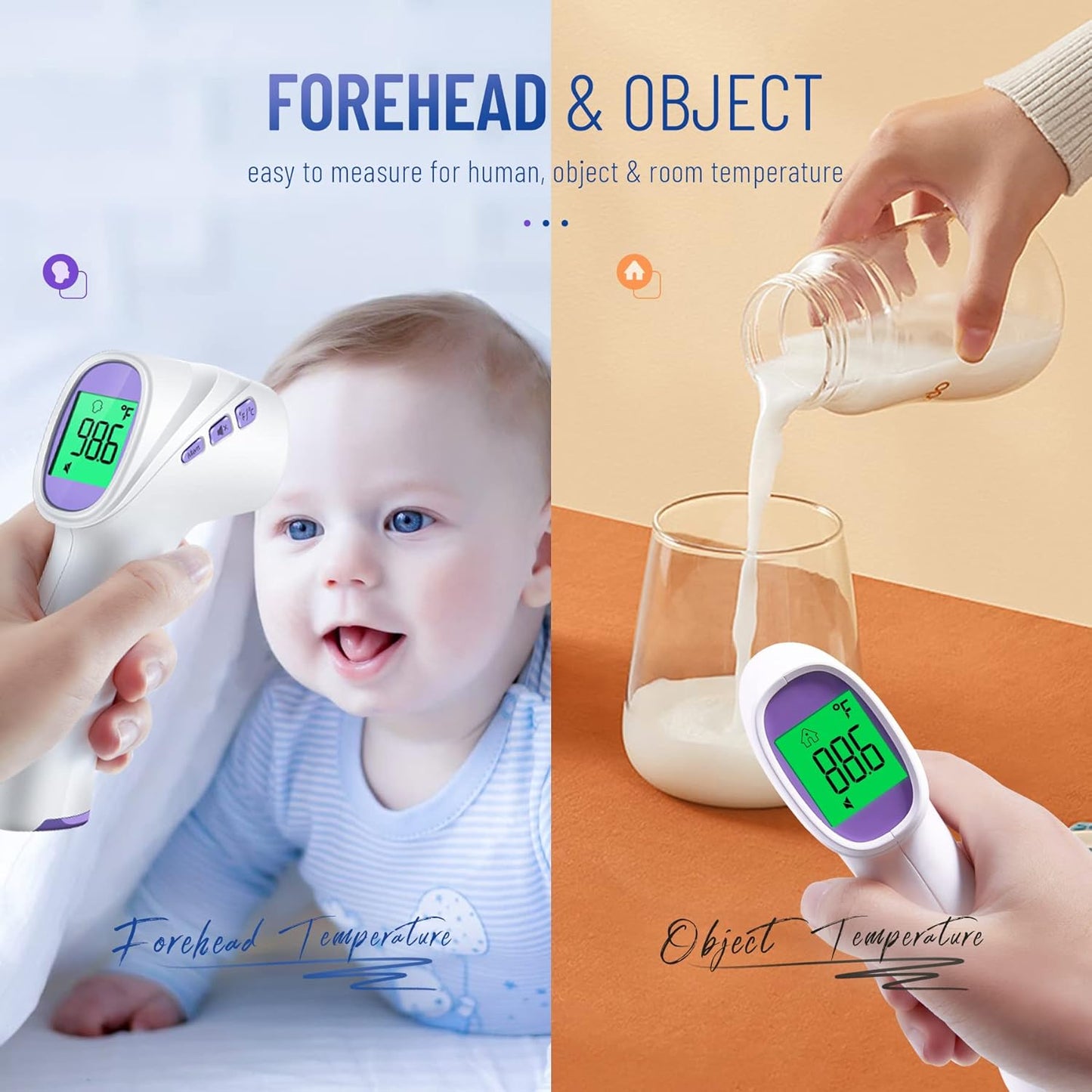 No-Touch Thermometer for Adults and Kids, Digital Thermometer with Fever Alarm, Fast Accurate Results, Easy for All Ages, FSA Eligible (Purple)