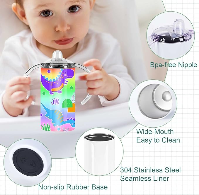 12 Oz Sublimation Sippy Cup 10 Pack, Kids Sublimation Sippy Tumblers, Stainless Steel Todder Water Bottle