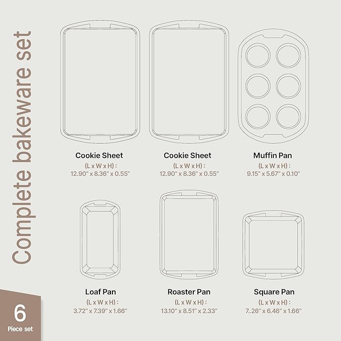 Bakken Swiss - Bakeware Set – 6 Piece – Stackable, Deluxe, Non-Stick Baking Pans for Professional and Home Cooking – Carbon Steel, Gray Coating