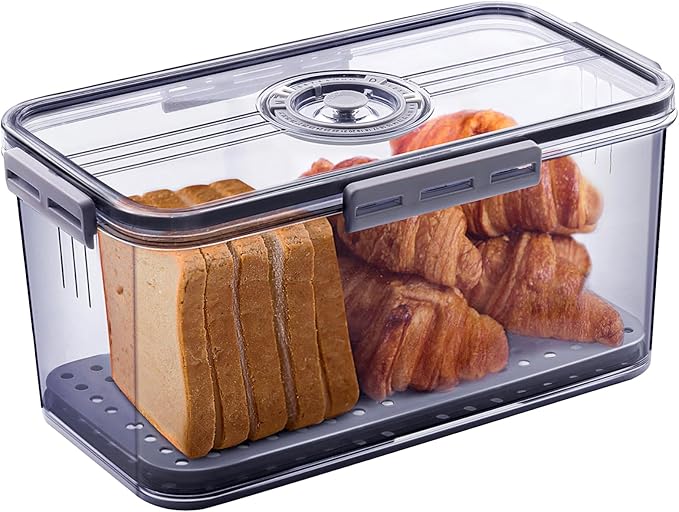 Gifhomfix Bread Box Bread Boxes for Kitchen Counter Airtight, Time Recording Bread Storage Container with Lid, Bread Keeper for Homemade Bread, Toast, Bagel, Donut and Cookies, Grey
