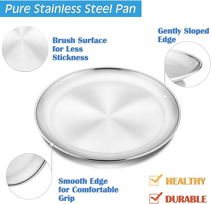 P&P CHEF Pizza Pan Set of 2, Stainless Steel Pizza Tray, Round Pizza Plate For Pie Cookie Pizza Cake, Non Toxic & Heavy Duty, Dishwasher Safe & Easy Clean, 10 Inch & Silver