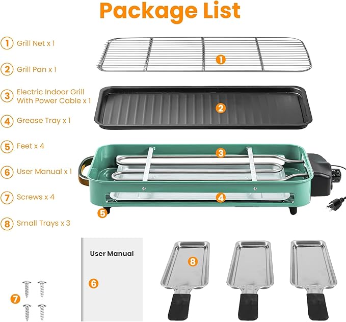 TeqHome 1500W Electric Indoor Grill,2 in 1 Smokeless Raclette Table Grill for Kitchen,Barbecue Korean BBQ Grill with Grill Net,Non-Stick Cooking Removable Plate & 5 Temperature Control，Dishwasher Safe