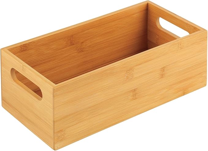 mDesign Bamboo Storage Bin Container, Drawer Organizer Crate Boxes with Handles for Kitchen Pantry Cabinet, Shelves, or Counter, Holds Snacks, Spices, Drinks, Echo Collection, Natural/Tan