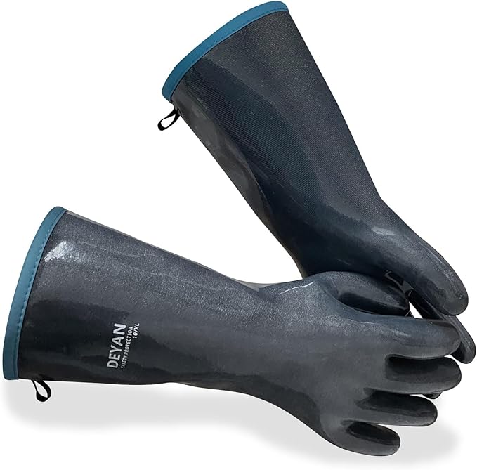 DEYAN Silicone BBQ Gloves, 600°F Heat Resistant Oven Mitts for Grilling, Smoking & Baking - Waterproof, Oil Proof Non-Slip Kitchen Gloves for Cooking, Frying, BBQ Accessories (9/L)