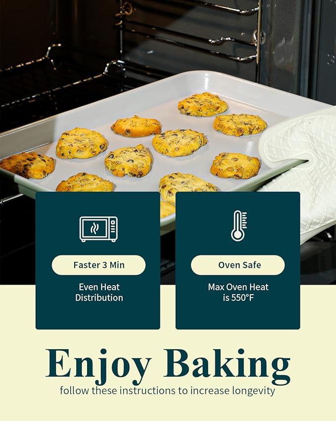 7PCS Ceramic-Coated Baking Sheet Set - 10x15in Jelly Roll Pan Non-Stick Cookie Sheet with Wire Rack, Silicone Spatula & 4 Cookie Cutters, PFAS Free, Oven Safe (550°F), Pistachio Green