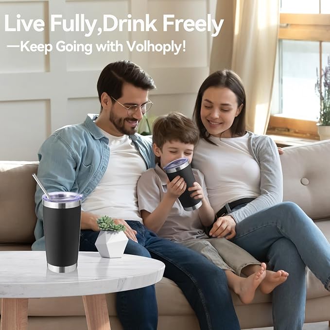Volhoply 20oz Stainless Steel Tumbler with Lid and Straw Bulk 4 Pack,Double Wall Insulated Travel Iced Coffee Mug Fits Cup Holder,Powder Coated Cups for Hot/Cold Drinks,Gifts for Women（Mix,4 Set）