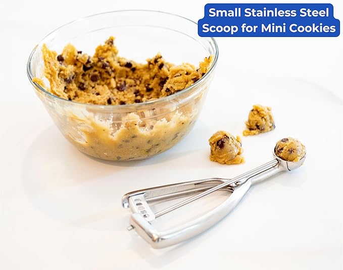 Jenaluca Small Scoop - Mini Cookie Scooper & Melon Baller - 2 Teaspoon Volume - Disher #100 stainless steel scoop for baking cookies & fruit balls