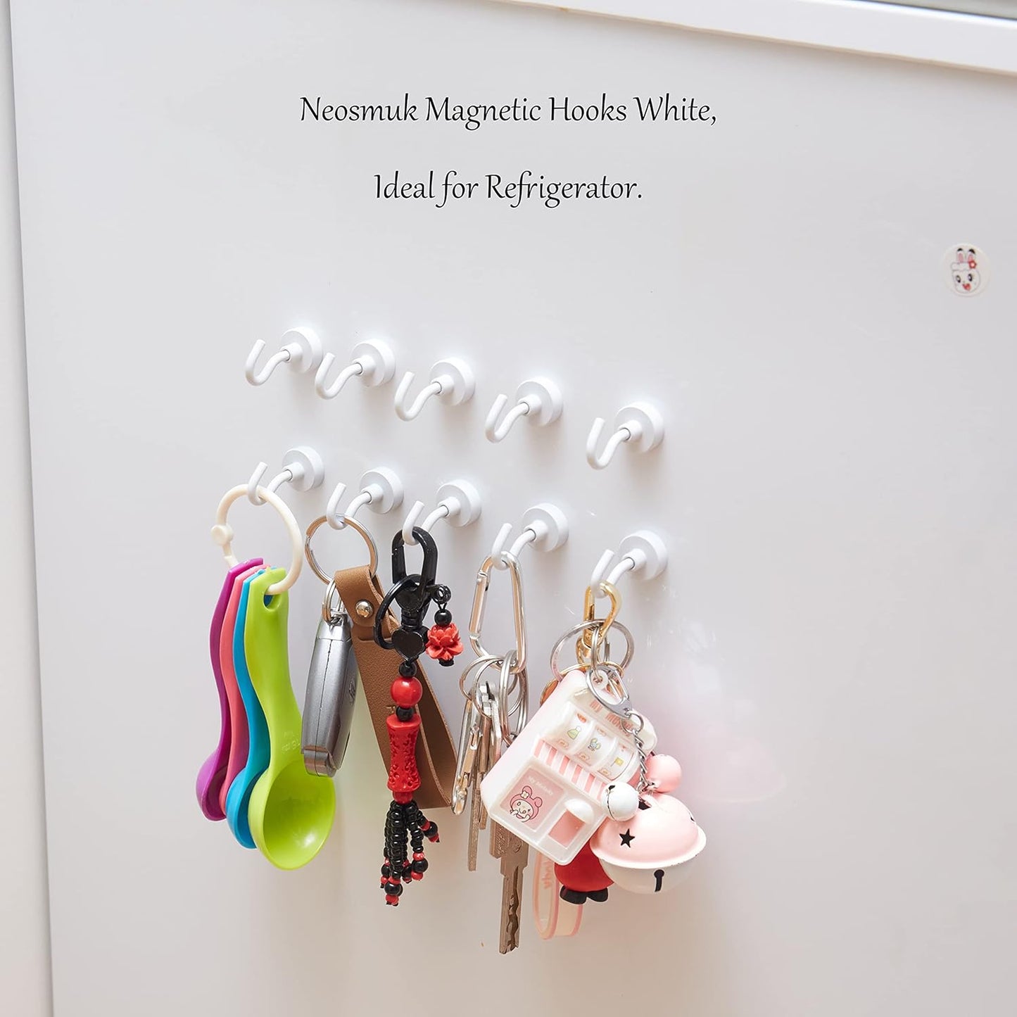 Neosmuk Magnetic Hooks,30lb+ Heavy Duty Earth Magnets with Hook for Refrigerator, Extra Strong Cruise Hook for Hanging, Magnetic Hanger for Cabins, Grill (White, 10 Pack)