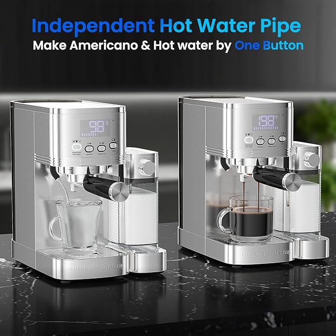 Espresso Machine 20 Bar Temperature Time LED Display Espresso Maker with Stepless Adjustable Automatic Milk Frother for Cappuccino Latte Americano Stainless Steel Coffee Machine with ESE Pod Filter