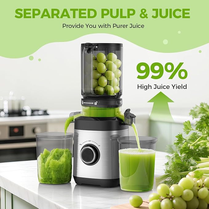 Juicer Machines, Cold Press Juicer Fit Whole Fruits and Vegetables, Slow Masticating Juicers with Wide Feed Chute, High Juice Yield, BPA Free