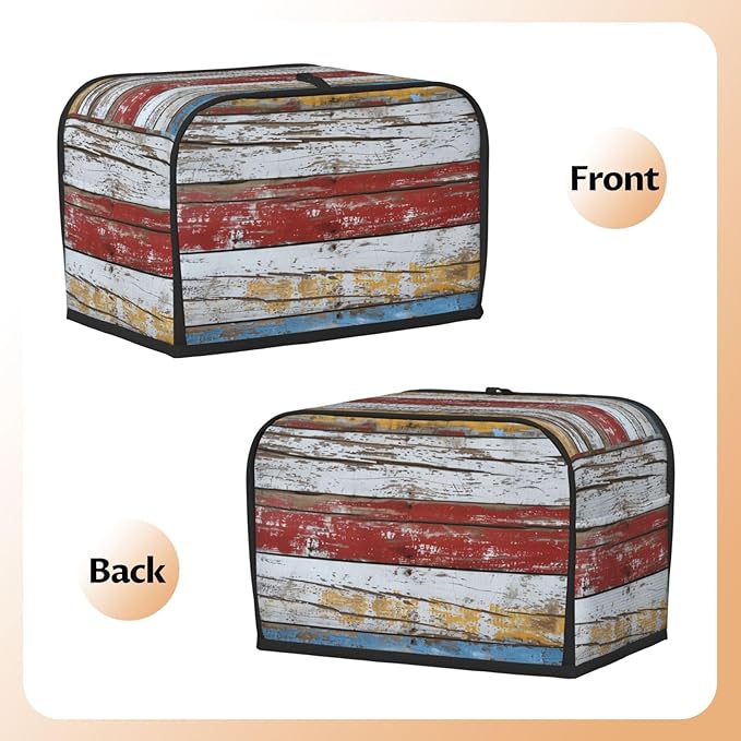 Multicolored Wood Stripes Toaster Cover 2 Slice, Cute Rural Bread Machine Cover, Washable Dust-Proof Cover for Kitchen Small Appliance Cover,with Top Handle