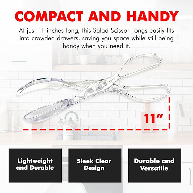 Chef Craft Premium Salad Scissor Tongs, 11.25 inch, Clear