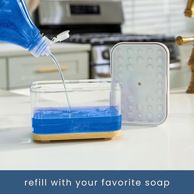S&T INC. Dish Drying Mat 18" x 30" Black and Dish Soap Dispenser White and Bamboo Bundle
