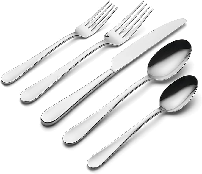 Oneida Silverware Set, Grant 20 Piece Everyday Flatware Set, Service For 4, 18/0 Stainless Steel, Dishwasher Safe, Knives Spoons And Forks Set, Dishwasher Safe, Home And Kitchen (Silver, 20 Pieces)