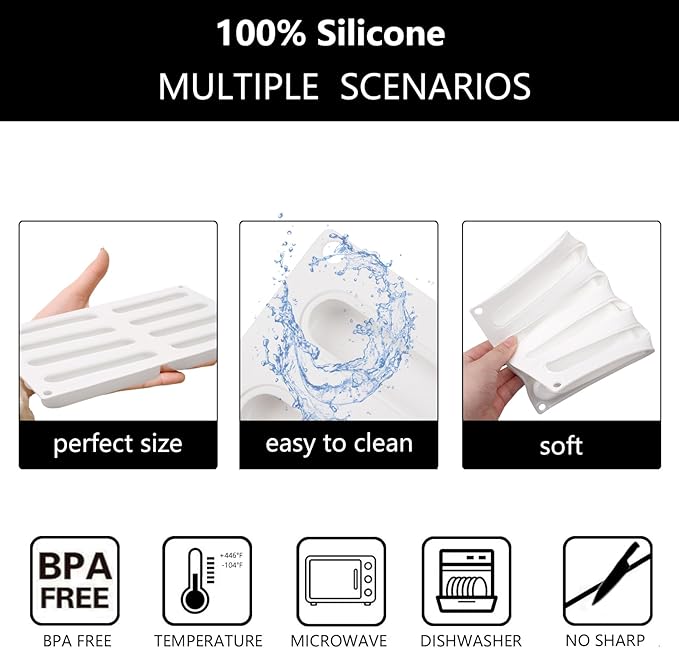 Ellipse Puff Silicone Molds, 3D Silicone Pastry Molds, Eclair Mousse Cake Baking Mold for Cake Decoration Candy Chocolate Truffle French Dessert Jelly Pudding (8-Cavity)