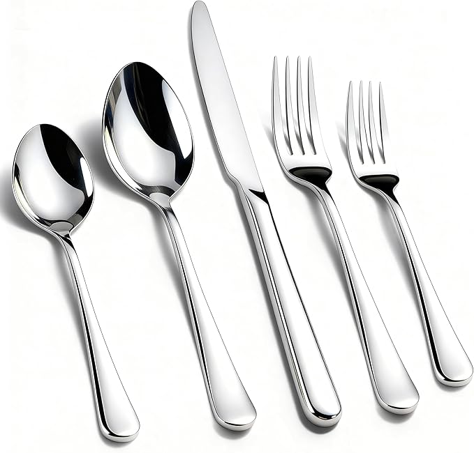 KIKCOIN 30 Pack Silverware Set for 6, Food-Grade Stainless Steel Flatware Set, Heavy Duty Mirror Polished Cutlery Utensils Set with Knives Spoons and Forks Set for Home Kitchen Restaurant Wedding