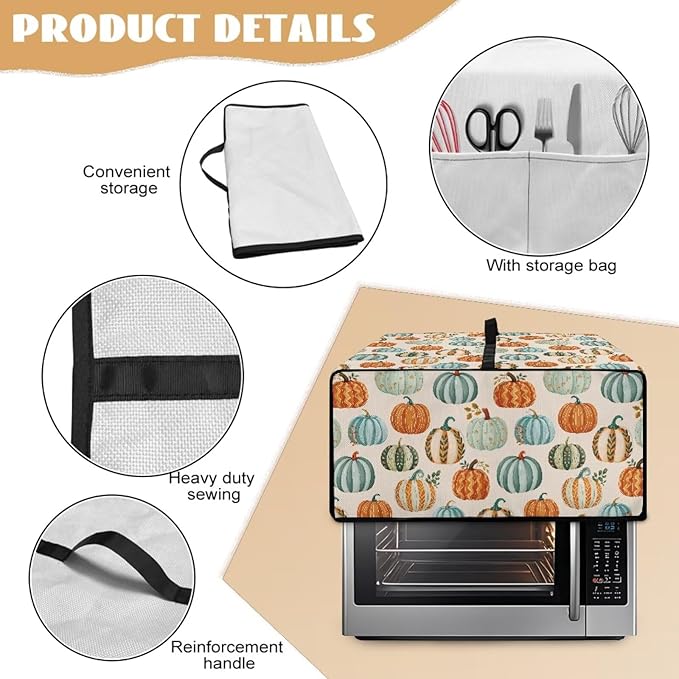Toaster Oven Dust Cover Dustproof Smart Oven Air Fryer Microwave Cover with Side Pockets, Electric Appliance Protector for Kitchen, M, Pumpkin Pattern