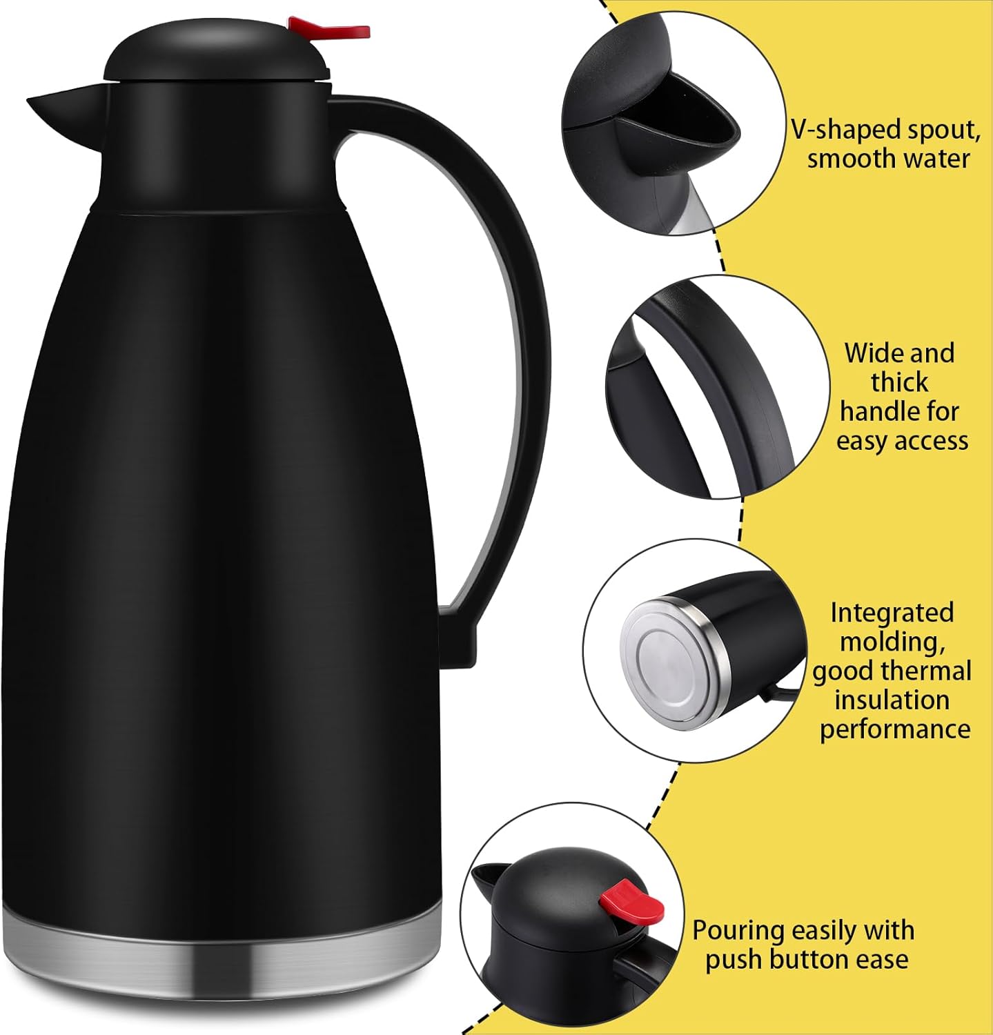 Nuogo 2 Pcs 102 oz Thermal Coffee Carafe Insulated Stainless Steel Carafe Double Walled Vacuum Coffee Thermal Pot with Brush for Home Office Use Keep 24 Hours Hot Water Tea(Black)