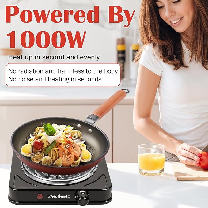 Vivicreate Electric Hot Plate, Portable Countertop Electric Cooktop, Adjustable Temperature Control, 110V Extra Burner for Apartment, Dorm, RV, Small Kitchen (Single Coil Burner)