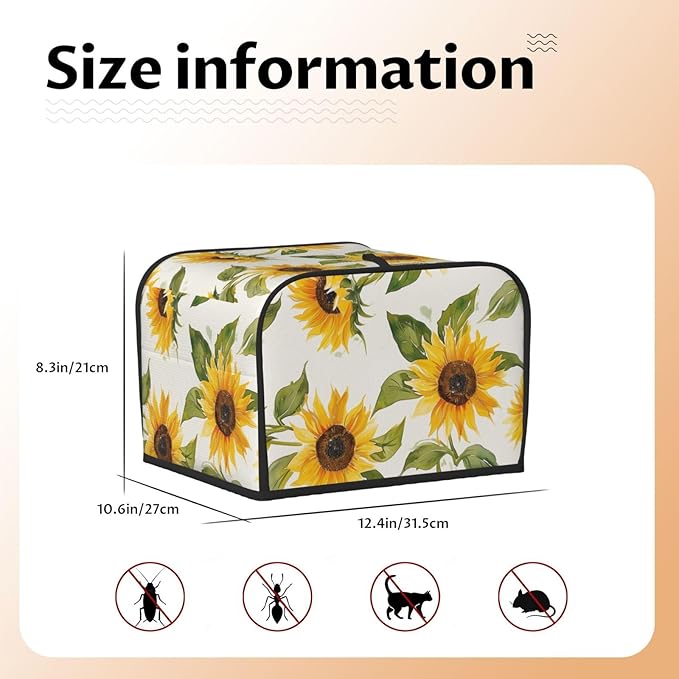 Sunflowers Covers for 4 Slice Toasters,Cute Country Bread Machine Cover with Handle,Washable Stain Resistant Kitchen Small Appliance Cover Dining Decor