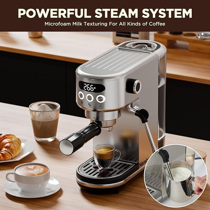 Neretva 20 Bar Espresso Machine with Milk Frothing Steam Wand & Milk Frothing Pitcher Jug Cup 350ML