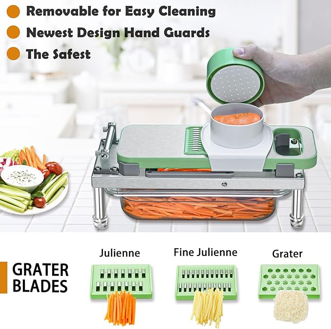 Stainless Steel Vegetable Chopper with 10 Blades - Mandoline Slicer-Pro Food Chopper with Container - Veggie Salad Onion Chopper - Potato Dicer - Tomato Cutter - Cheese Grater