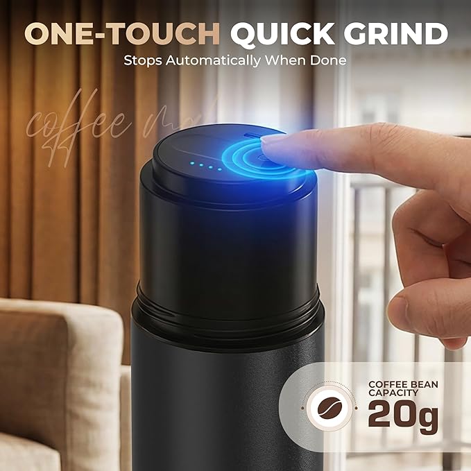 HAUSHOF Portable Coffee Maker, Travel Coffee Maker Battery Operated Small Pour Over Set, Compact Coffee Maker with Electric Grinder & Insulated Mug for Travel, Camping, Car