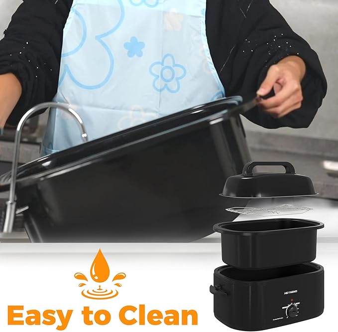 18Qt Roaster Oven Buffet with Self-Basting Lid, 1450W Stainless Steel Electric Turkey Roaster Oven with Cool-Touch Handles, Removable Pan and Rack, Black