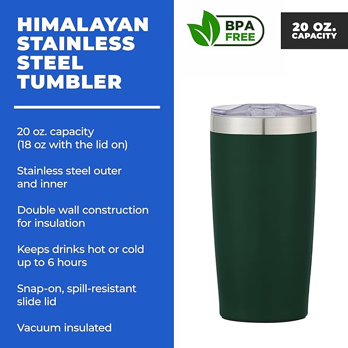 12 Ct of 20 Oz Two-Tone Himalayan Stainless Steel Tumblers with Lid – Dark Green – Customizable Insulated Cups for Water, Coffee, Hot & Iced Drinks – Great for DIY, Events, Work