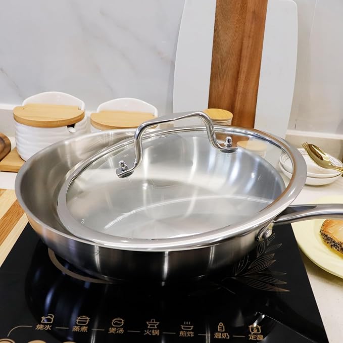 HEVSTIL 10 Inch Tempered Glass Lid Pan Lid for Frying Pan Glass Lid with Stainless Steel Handle Pan Lid Glass Vented Skillet Cover for Frying Pan Lodge Cast Iron Skillet