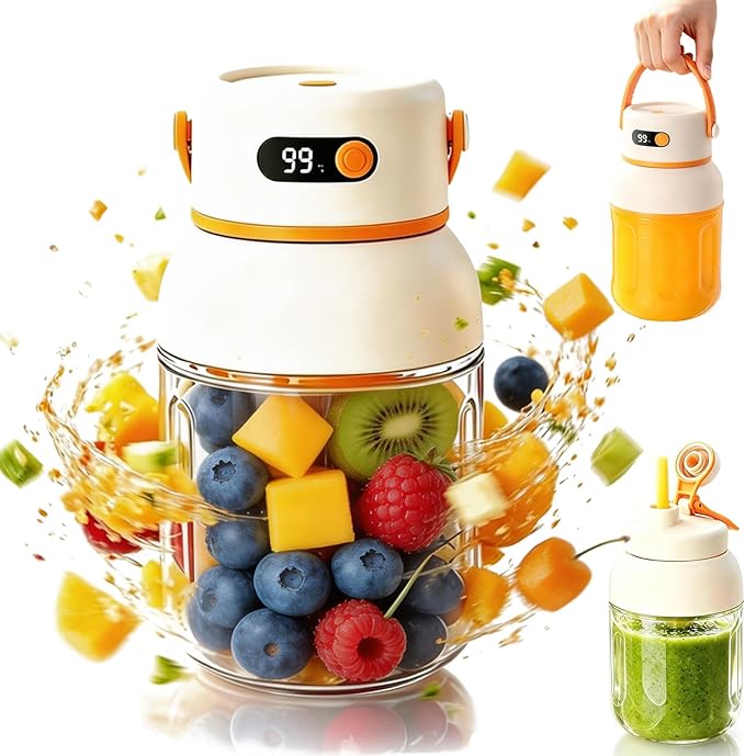 Portable Electric Juicer Cup with Zero Cord Hassle,Rechargeable Personal Blender,Digital Display,Power off when the lid is opened,2600mAh battery capacity for Gym, Office, Outdoors (1200ml)