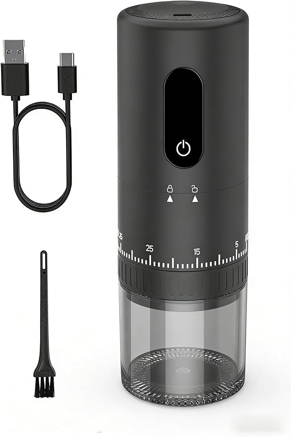 First Grind-While-Charging Rechargeable Coffee Grinder with Upgraded LED Battery Display, 1.7X Faster Grinding with 38 External Adjustable Settings & Ceramic Burrs, Portable for Travel, Camping, etc