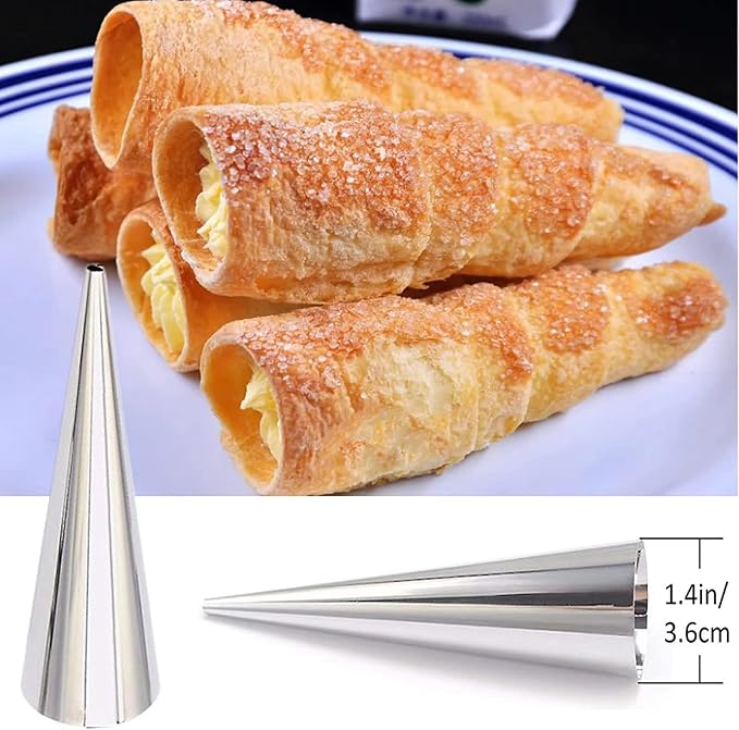 large Cream Horn Molds 5-inch, 16 PCS Cream Horns Pastry Molds with Cleaning Brush Croissant Baking Forms for Baking Croissants Bead, Chocolate Croissant, Brioche Rolls, Party Dessert