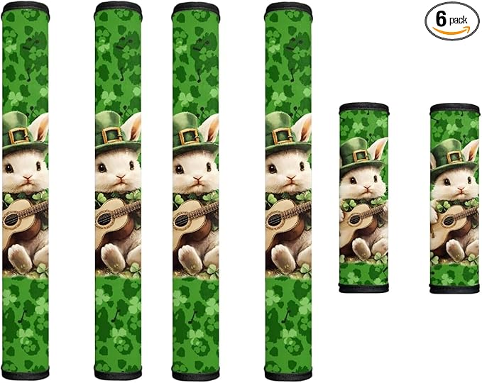 Refrigerator Door Handle Covers Pack of 6 Waterproof Door Cloth Protector Kitchen Appliance Handle Cover Home Accessories, Leprechaun Hat Rabbit Bunny Guitar Shamrock St. Patrick's Day