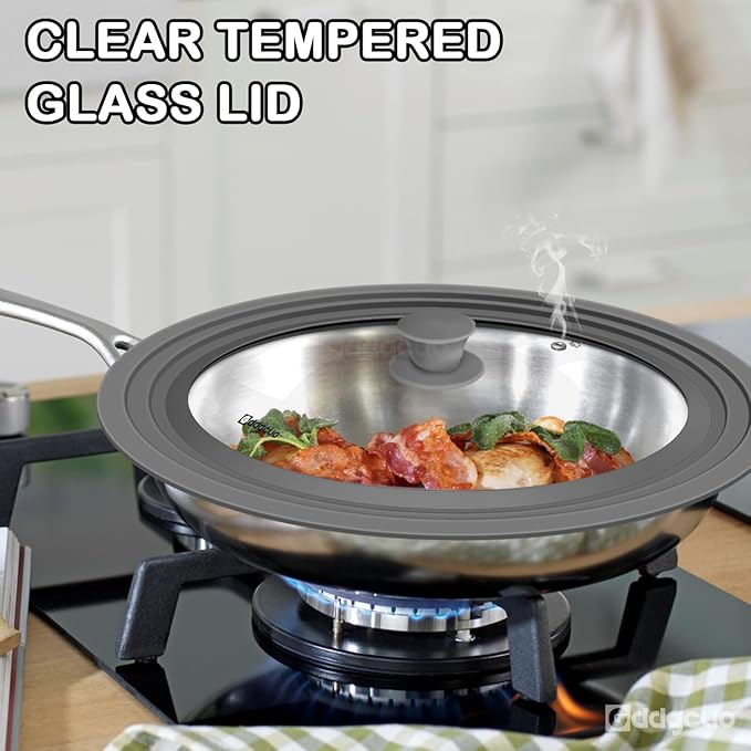 13-14-15 in Universal Pan Lid, Extra Large Silicone Pot Lid for Pots, Pans & Skillets, Replacement Frying Pan Lid with Heat Resistant Silicone Knob, Dishwasher Safe, Grey