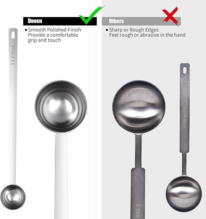 18/8 Stainless Steel Coffee Scoop, Doosu Food-Grade Metal Measuring Spoon with 8.5in Long Handle, Tablespoon Scooper for Coffee Beans, Ground Coffee, Espresso, Protein Powders, Tea, Sugar (1 Tbsp)