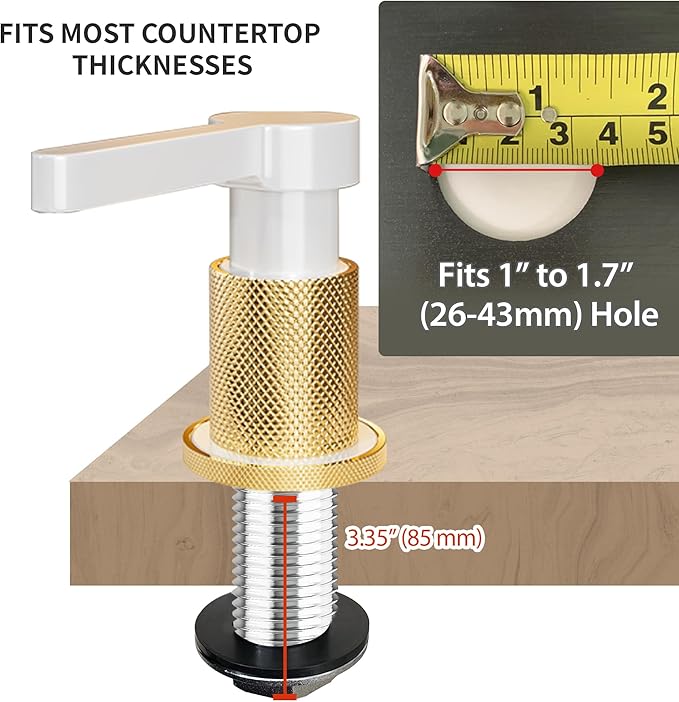 SD-80 All Brass Sink Soap Dispenser for Kitchen Sink Copper Pump Built in Dish Soap Dispenser with 17.6 oz(520ml) Bottle and 59"(1.5m) Extension Tube Kit (White)