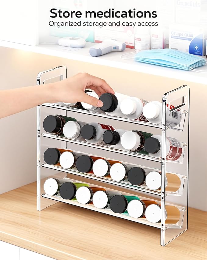 Nieifi Transparent Spice Rack Rustproof,without Seasoning Jars,4-Tier ABS Plastic Spice Rack Organizer for Cabinet and Countertop,Thickened Corrosion-Resistant-Tiered Kitchen Accessories