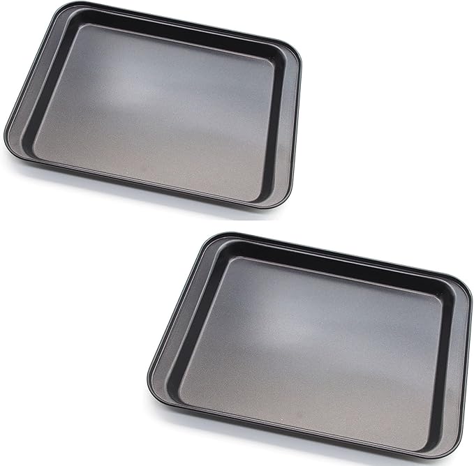 2 Pcs Cookie Baking Sheet, 9.5 Inch x 7 Inch Square Iron Plate with Nonstick Coating for Baking Cookie, Roast Meat, Baking Cake, Bread and other Foods (2)