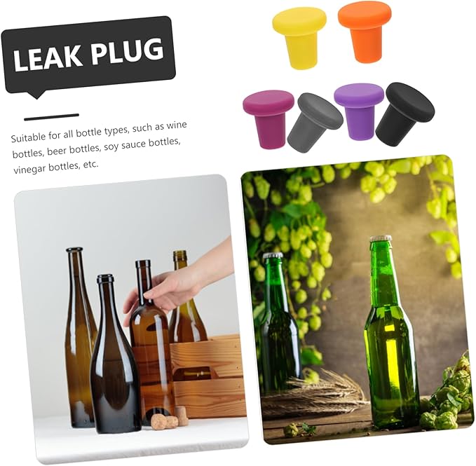 OUNONA 6pcs Silicone Wine Bottle Stoppers Reusable Wine Bottle Caps Leakproof Seals for Fresh Storage